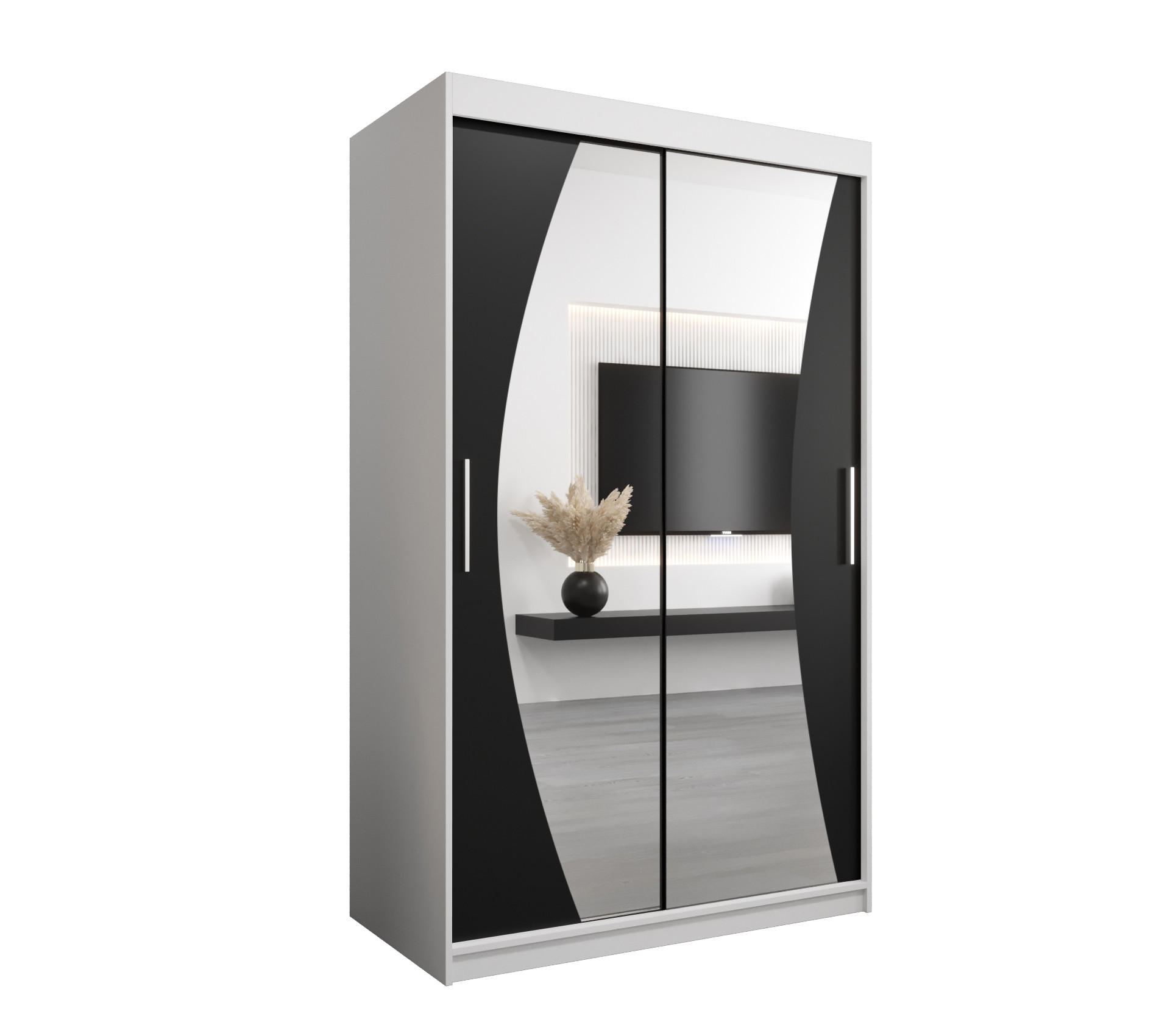 Abiks Möbel Schwebetürenschrank Weiß, Schwarz 120x200x62 cm