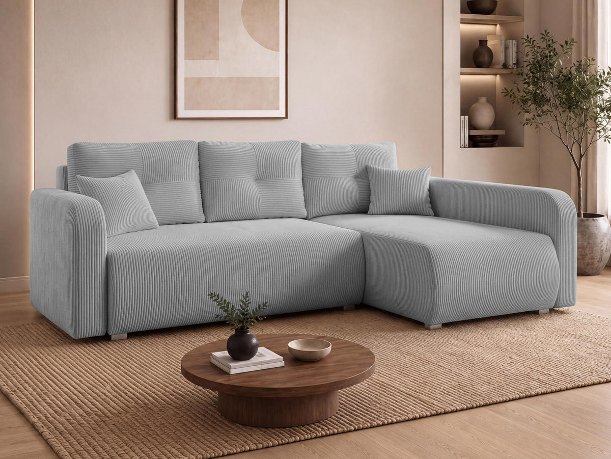 ECKSOFA Viena Cord, Seite: Rechts - Silberfarben/Hellgrau, Holz/Kunststoff (234/145cm) - MIRJAN24