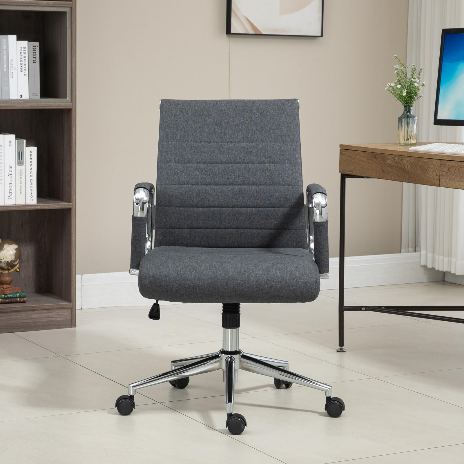 SCHREIBTISCHSTUHL OFFICE COMFORT LB Stoffbezug Dunkelgrau - Dunkelgrau/Silberfarben, Textil/Metall (56/103/64cm) - SVITA