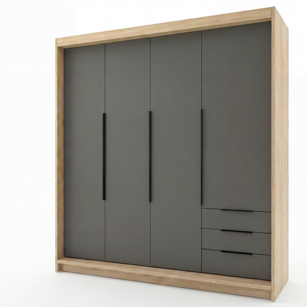 DREHTÜRENSCHRANK KLARI Sonoma Graphit Schubladen 200 cm - Graphitfarben/Braun, Holzwerkstoff (200/215/59.5cm) - A&J MöbelLand