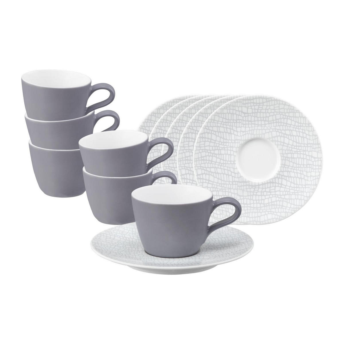 ESPRESSOTASSEN MIT UNTERTASSEN Life Fashion Elegant Grey 90 ml 6er Set - Grau, Keramik (13.6/6.7/13.6cm) - Seltmann Weiden