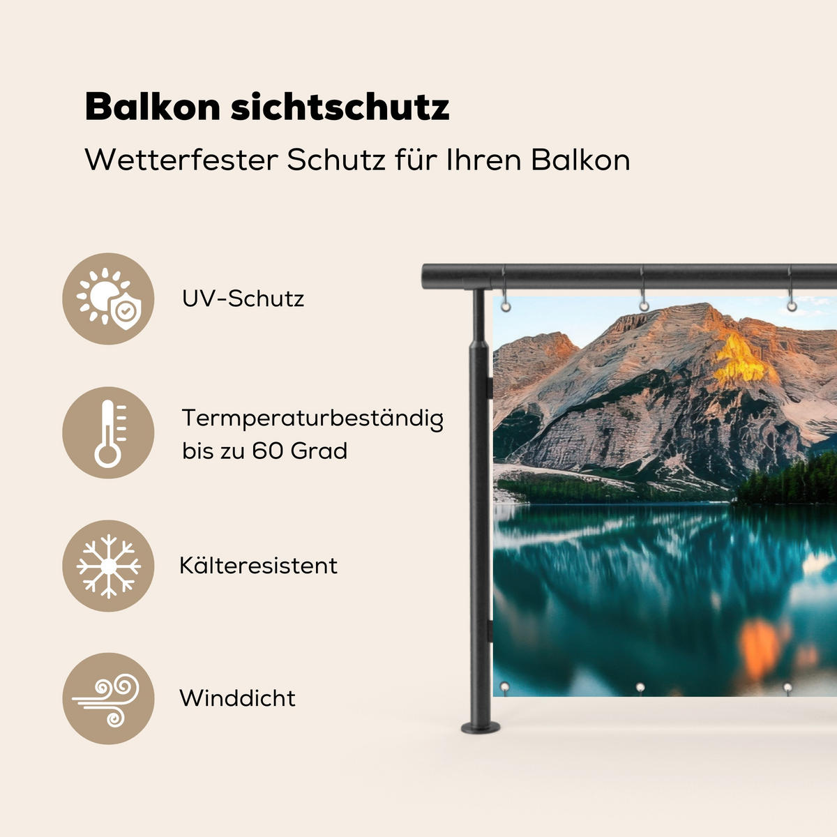 BALKON-SICHTSCHUTZ See - Berge - Sonnenuntergang - Boot - Petrol, Kunststoff (300/120cm) - MuchoWow