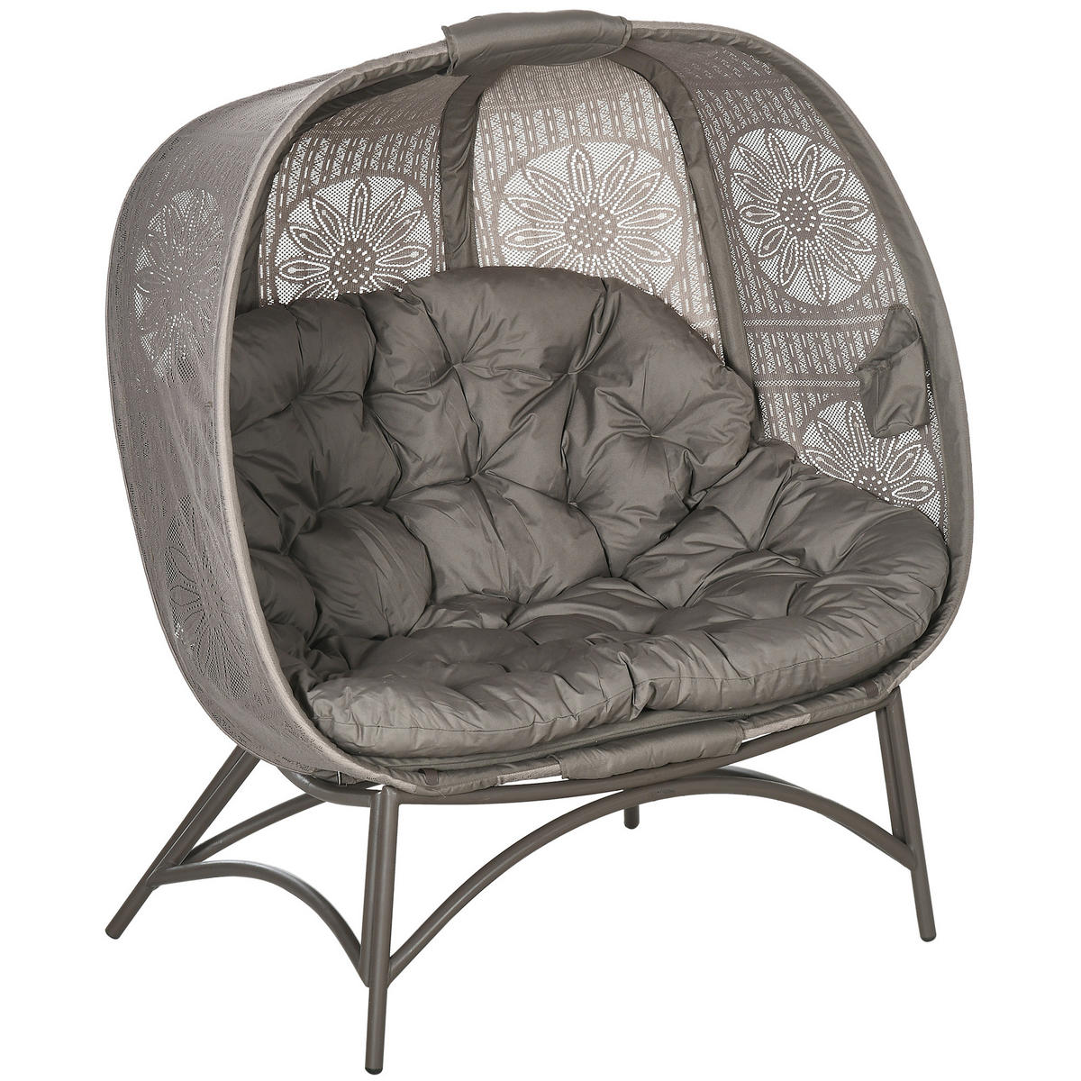 GARTENSTUHL 2-Sitzer DE-08343 klappbar mit Blumenmuster Sand - Sandfarben, Metall (75/142/126cm) - ComfortXL