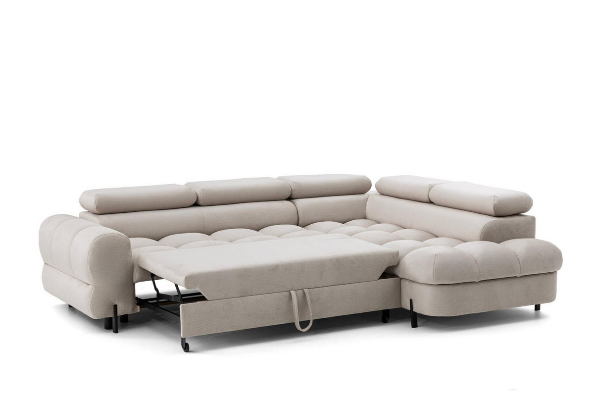ECKSOFA BOWL L Rechts mit Schlaffunktion 125x195 Velours Creme - Creme/Schwarz, Holz/Textil (195/260cm) - Muffo