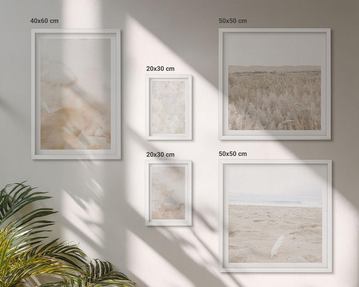 BILDER SET 5er Set - 50x50 cm & 20x30 cm & 40x60 cm Weißer Rahmen - Modische Pastelltexturen - Weiß, Kunststoff (40/60cm) - TULUP