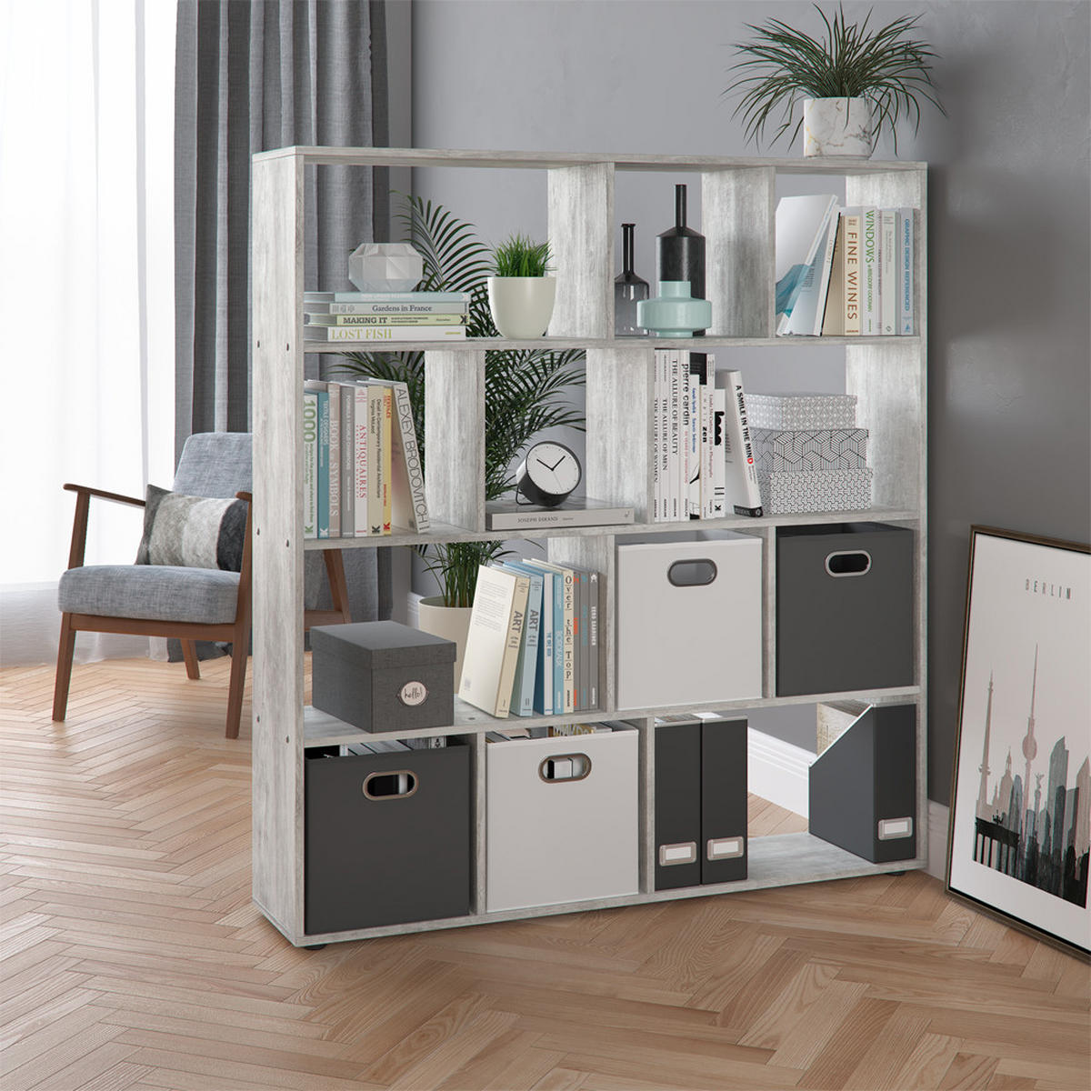 RAUMTEILER Pilar Grau 131.6 x 143 cm - Grau, Holzwerkstoff (131.6/143/29cm) - Vicco