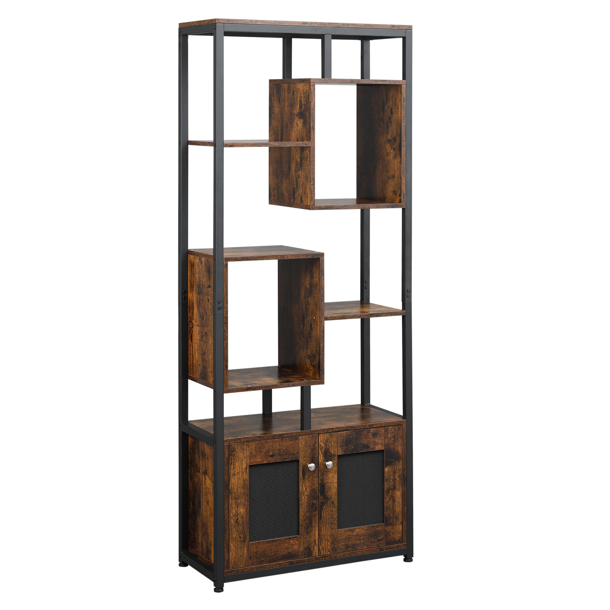 BÜCHERREGAL,INDUSTRIE 8-stöckig mit 2 Türen 70x30x180cm,braun - Braun, Holzwerkstoff (70/180/30cm) - Vallsero