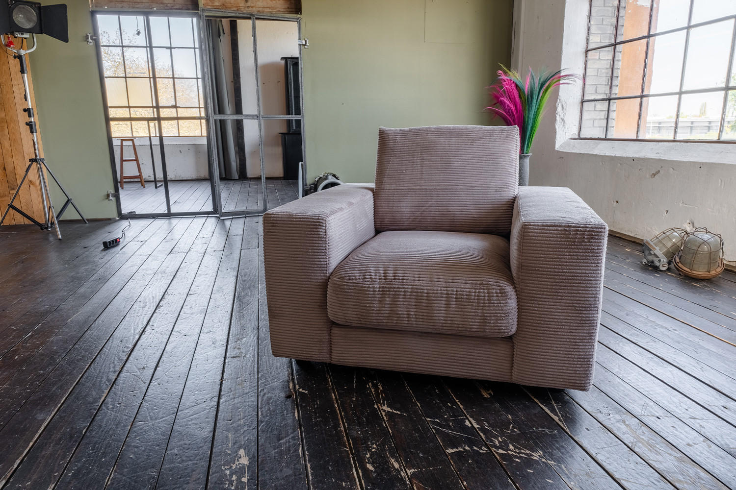 SESSEL MADELINE Taupe Cord - Taupe/Schwarz, Kunststoff/Textil (119/88/106cm) - KAWOLA