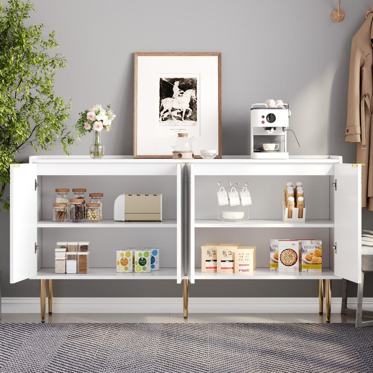 KOMMODE 140/38/75 cm mit 4 Türen und Soft-Close in Weiß - Weiß, Holzwerkstoff (140/75/38cm) - BEAOK