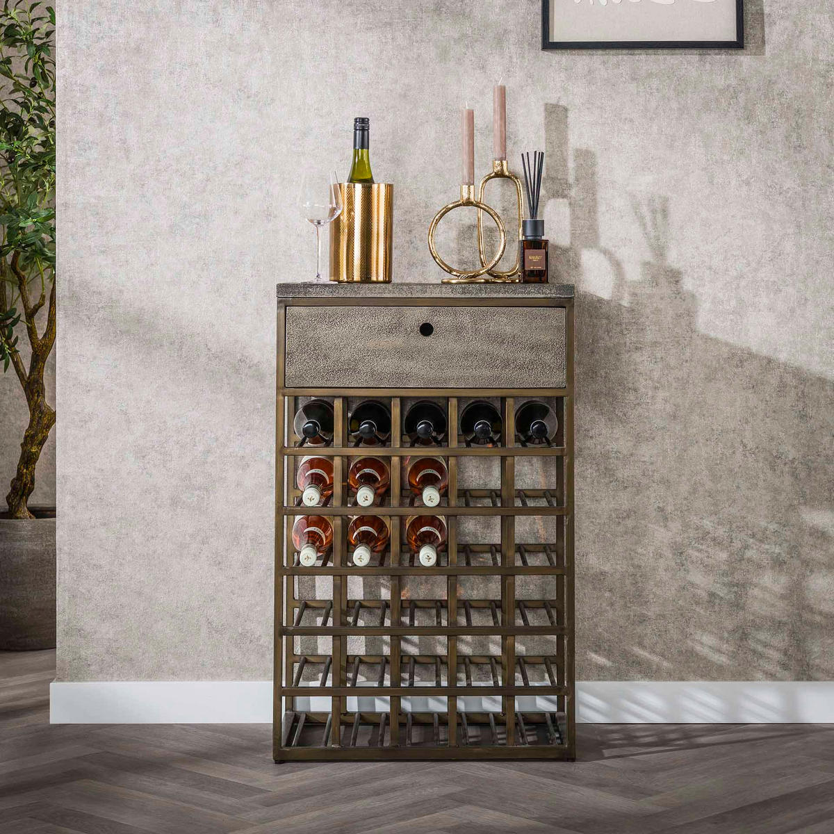 WEINSCHRANK Ferrobraun 35/54/85 cm - Braun, Metall (54/85/35cm) - Hoyz Collection