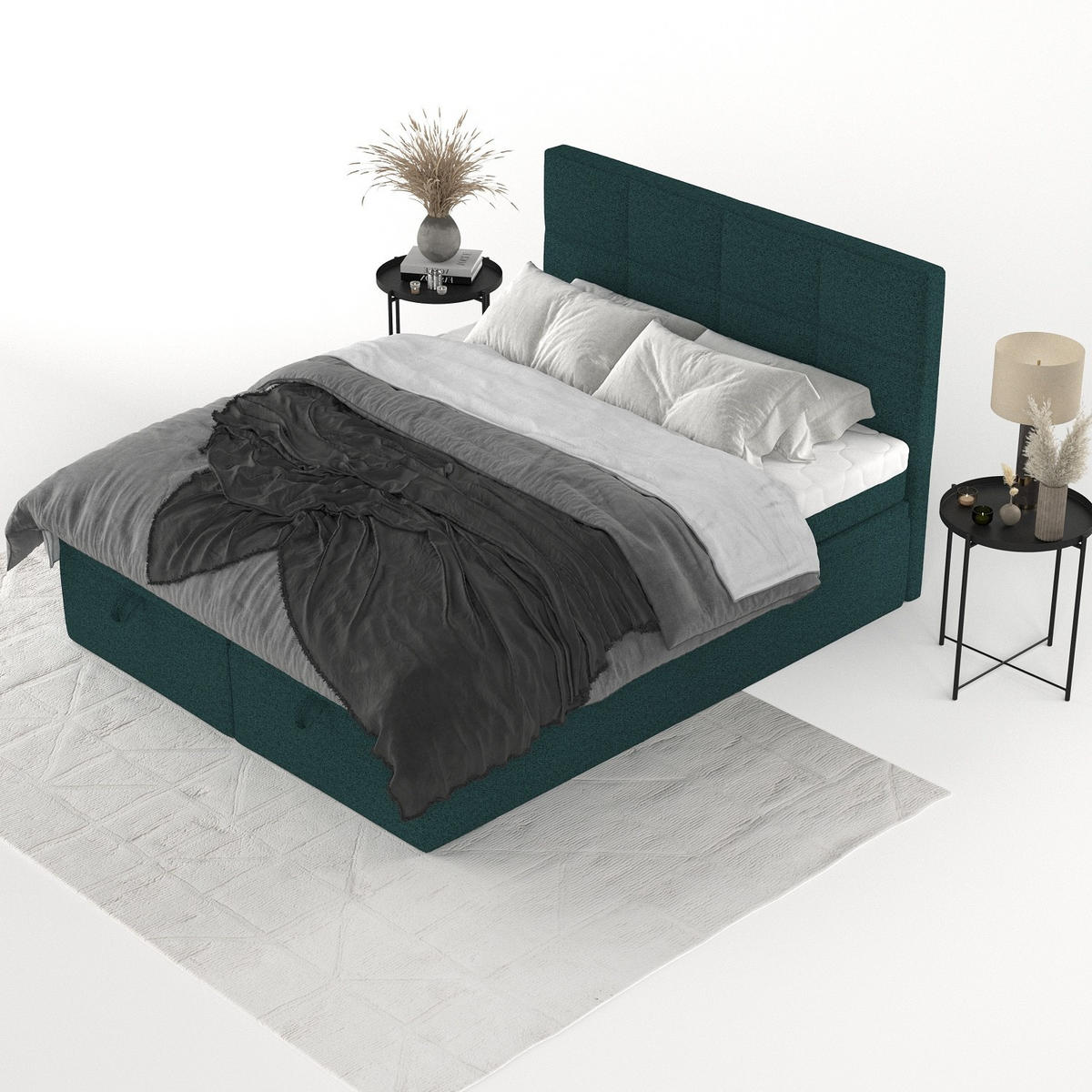 BOXBETT Tessa 200/200 cm Grün im Riva Stoff - Schwarz/Grün, Holz/Holzwerkstoff (200/200cm) - AltaBeds