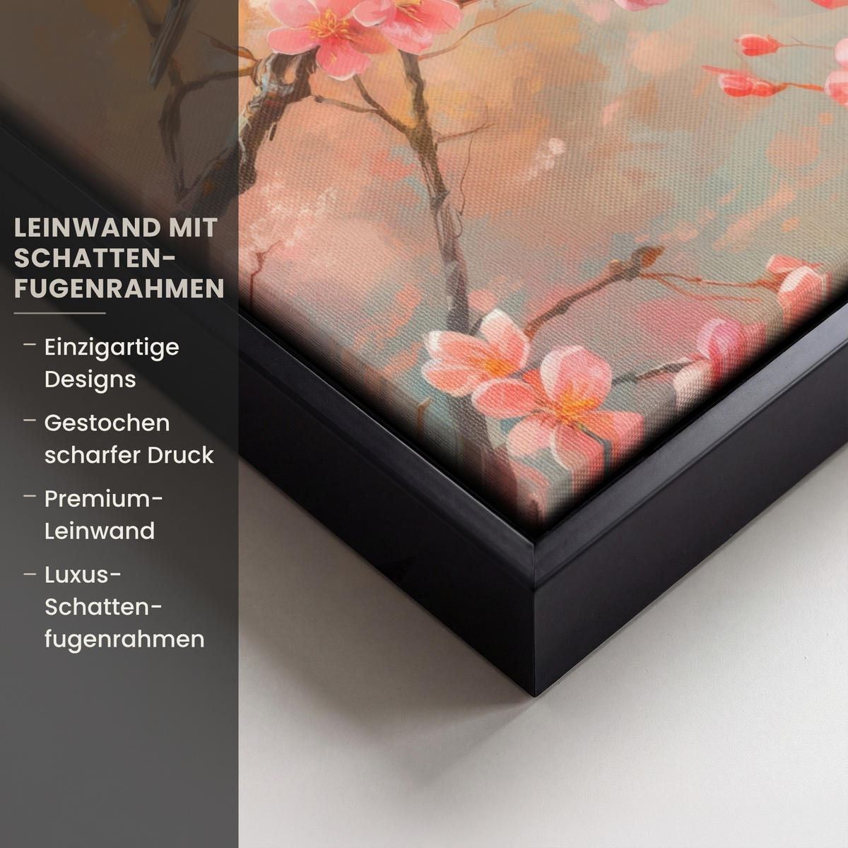 LEINWAND Bilder mit Rahmen - Rotkehlchen - Zierpflanze - Blütenzweig - 20x30 - Hellrosa, Textil (20/30cm) - MuchoWow