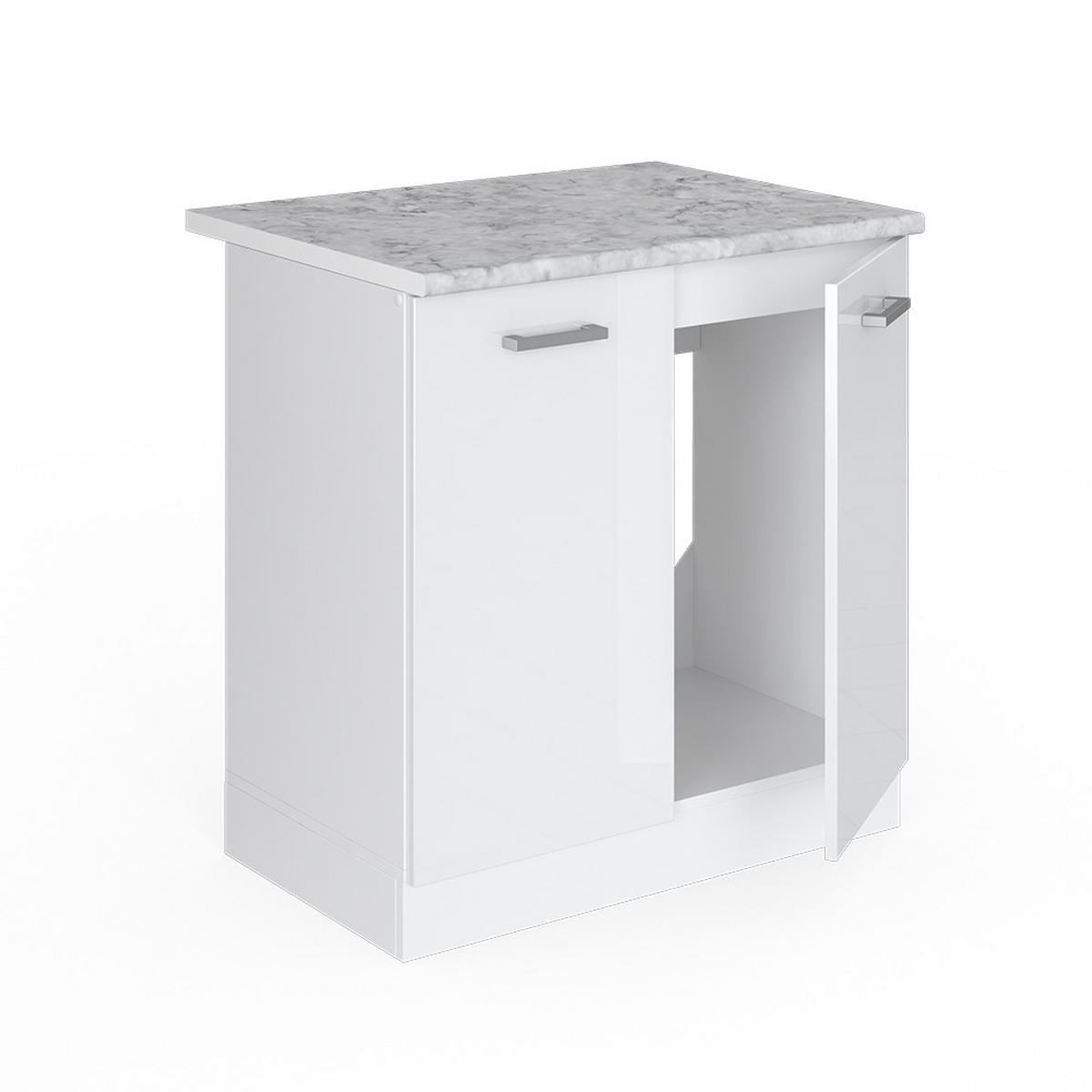 SPÜLENUNTERSCHRANK R-Line Weiß Hochglanz 80 cm mit Türen, mit Arbeitsplatte - Weiß Hochglanz/Weiß, Holzwerkstoff (80/81.6/60cm) - Vicco