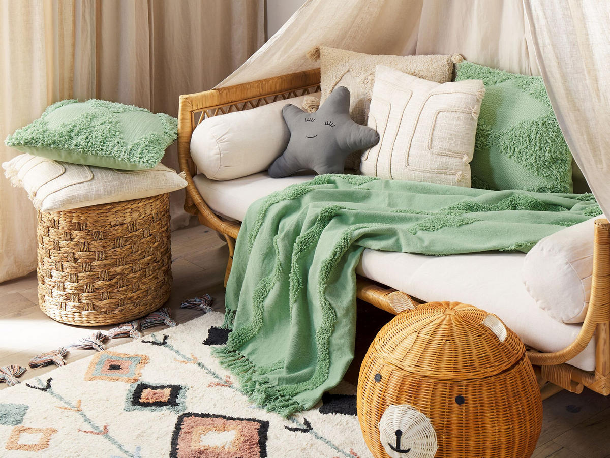 DECKE Hellgrün Khari 125/150 cm - Hellgrün, Naturmaterialen/Textil (125/150cm) - Beliani