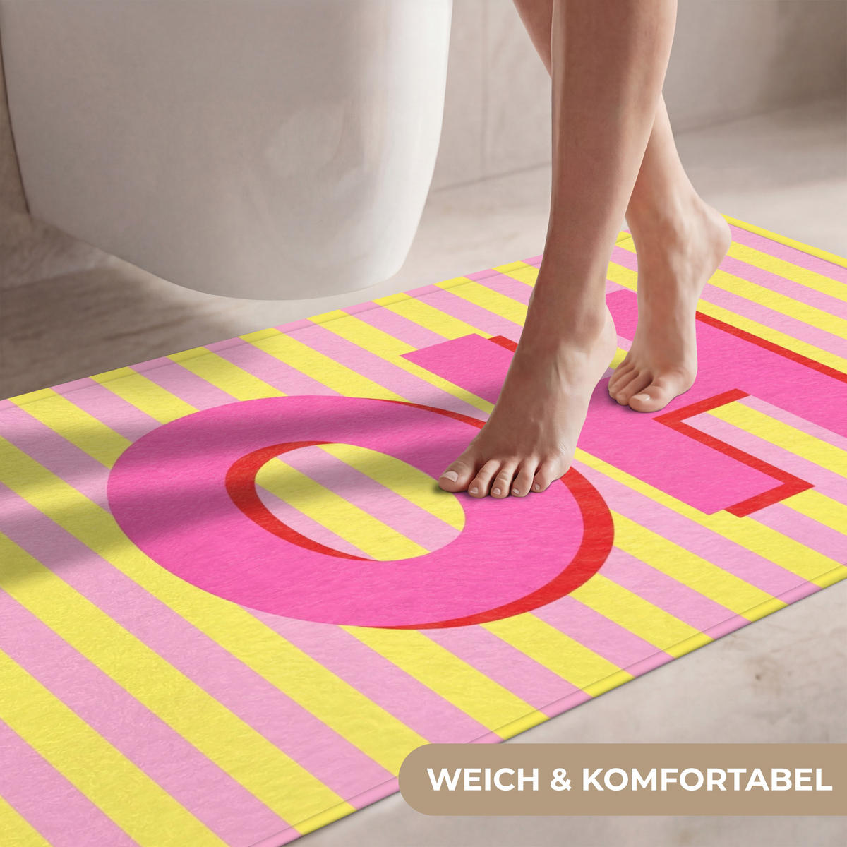 WC-VORLEGER Text - Streifen - Rosa WC Teppich 120x60 cm - Multicolor, Kunststoff/Textil (120/60cm) - OnlyWow