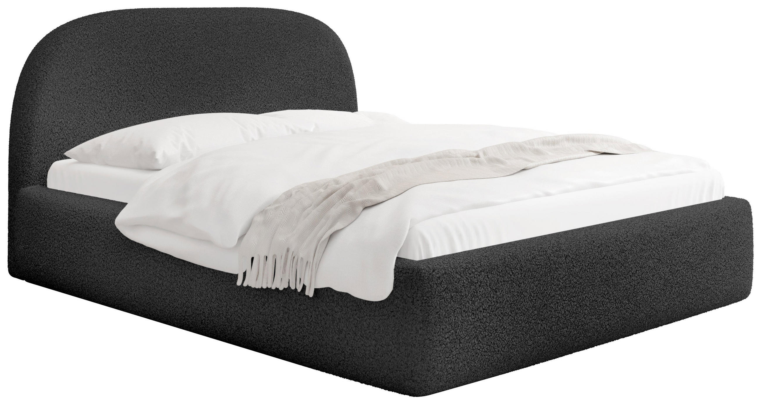 POLSTERBETT Puro mit Bettkasten, Schwarz Boucle 200 x 200 cm – mit Metall-Lattenrost - Birkefarben/Schwarz, Holzwerkstoff/Kunststoff (200/200cm) - WFL GROUP