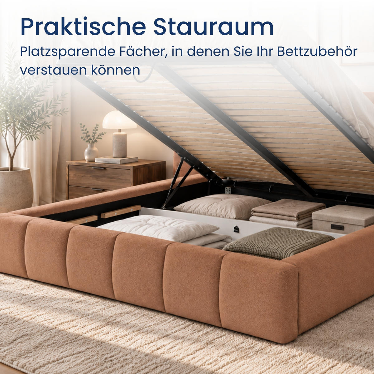 POLSTERBETT mit Stauraum 180x200 cm in Rost - Rostfarben, Textil (180/200cm) - Home Collective