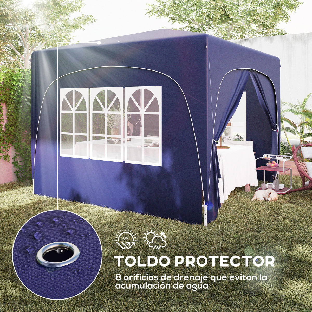 FALTPAVILLON, 3x3m, UPF50+ Seitenwände, höhenverstellbar, Tragetasche, Dunkelblau - Multicolor, Metall (300/273/300cm) - FORIOUS