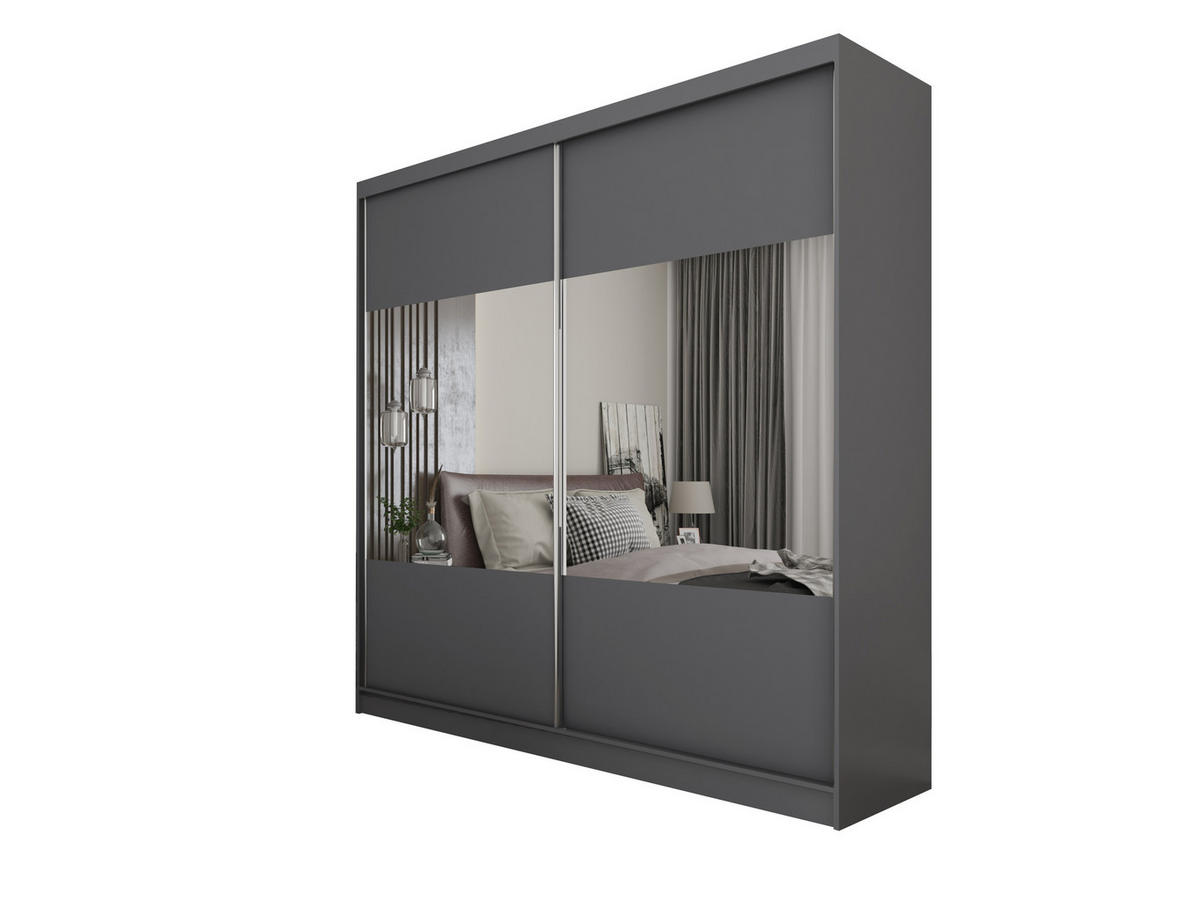 SCHWEBETÜRENSCHRANK AZZURRA 200/216/61 cm 2-türig mit Spiegel Grau - Grau, Holzwerkstoff (200/216/61cm) - MASSENO