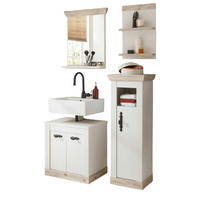 BADKOMBINATION Pinie weiß, Oslo Pinie Landhaus, Badmöbel Set 4-tlg., 122 x 200 cm - Dunkelgrau/Weiß, Holzwerkstoff/Metall (122/200/46cm) - Furn.Design