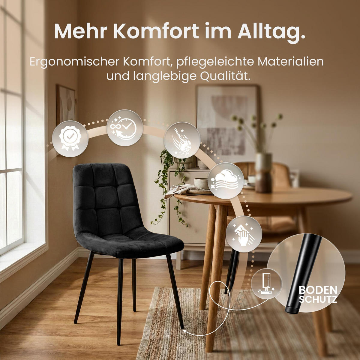 STUHL Samt Schwarz - Schwarz, Textil/Metall (45/84/55cm) - CLP