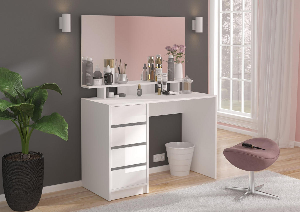 AUFSATZSPIEGEL Emma Schminktisch in weiß Nachbildung und Spiegelglas B/H/T: 110x70x13 cm - Weiß, Holzwerkstoff (110/70/13cm)