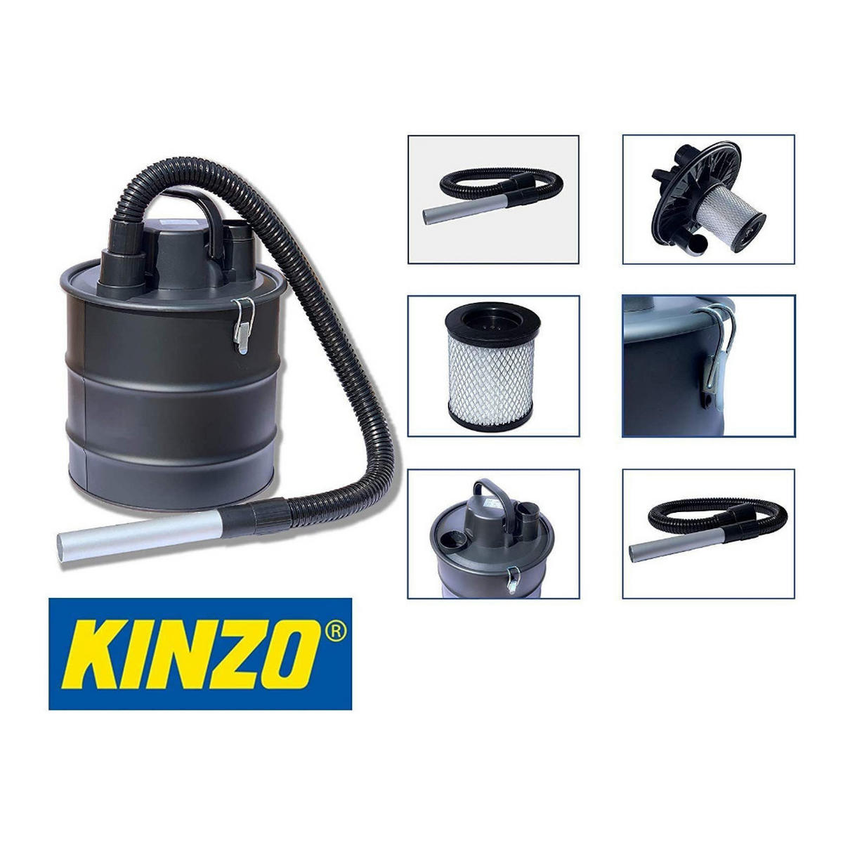 ASCHESAUGER 18L 800W mit HEPA Filter - Schwarz, Metall (28/35/28cm) - Kinzo