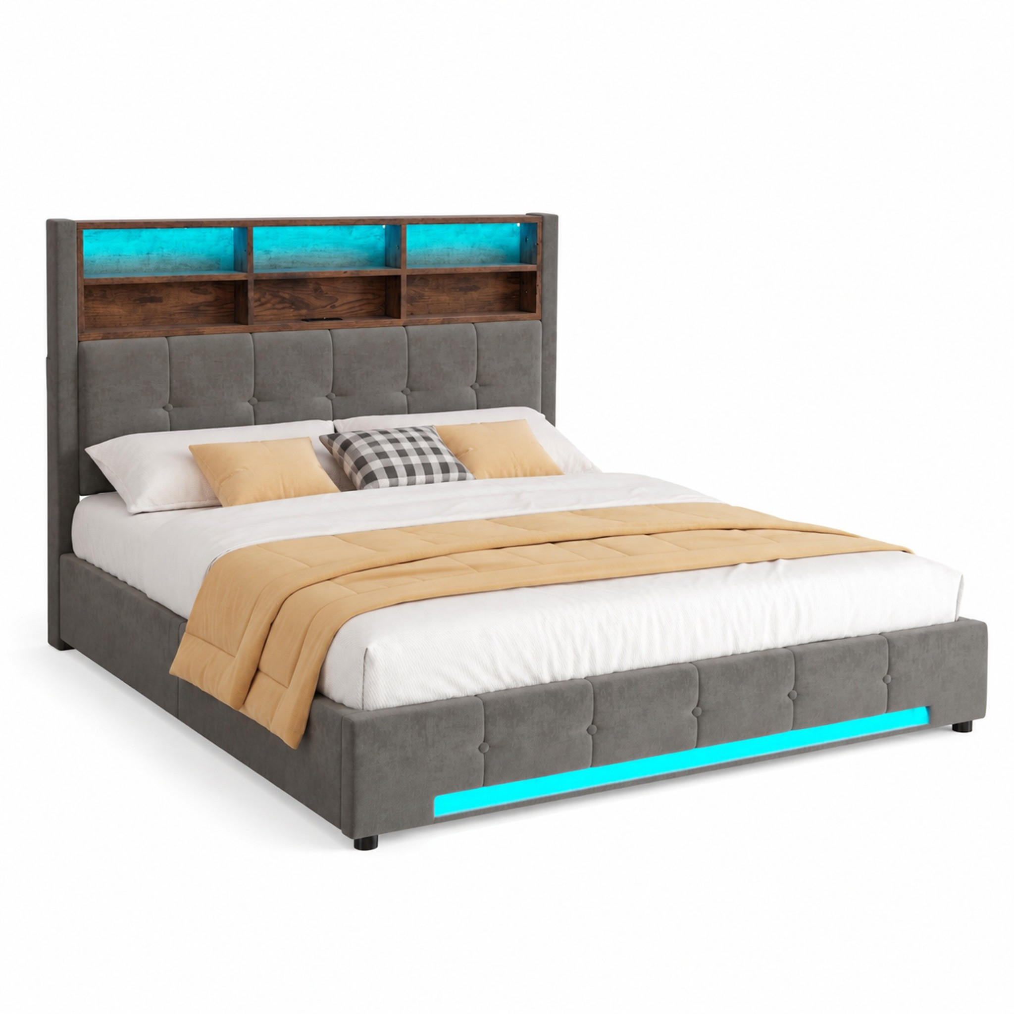 BETT mit Stauraum 160x200 cm Samt Dark Grey - Dunkelgrau, Metall (160/200cm) - Meubliv