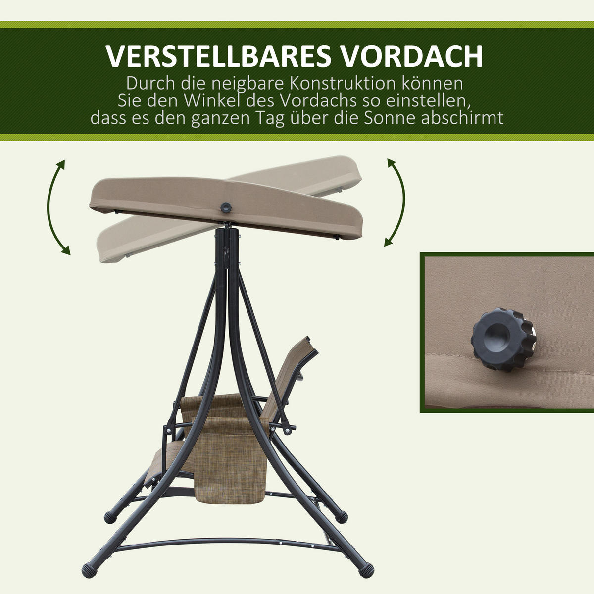 HOLLYWOODSCHAUKEL 3-Sitzer Seitentasche - Braun, Metall (128/172/196cm) - Outsunny