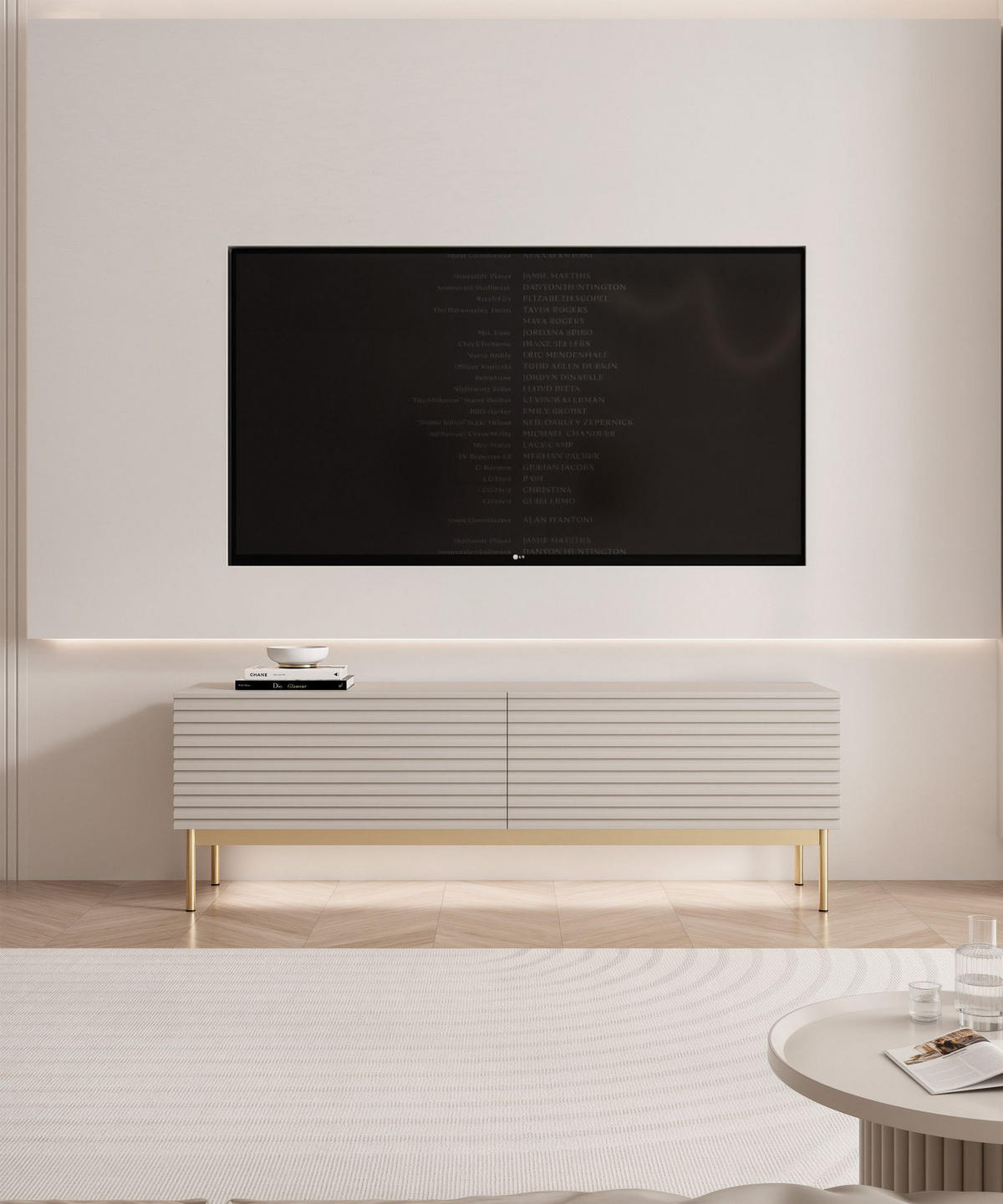 TV-LOWBOARD Linearis Kaschmirgrau 139 cm - Taupe/Goldfarben, Holzwerkstoff/Metall (138.6/46.2/30cm) - Selsey