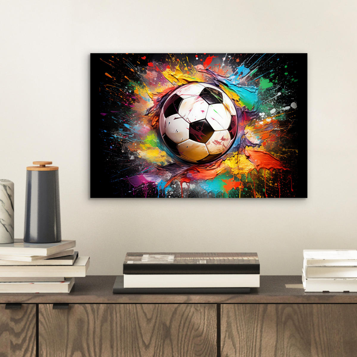 KOVOVÝ OBRAZ Futbal - Farba - Farby - Čierna - Biela 30x20 cm - biela, kov (30/20cm) - MuchoWow