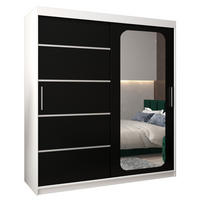 SCHWEBETÜRENSCHRANK 200/180/62 2-türig - Silberfarben/Schwarz, Holz/Kunststoff (180/200/62cm) - Abiks Möbel