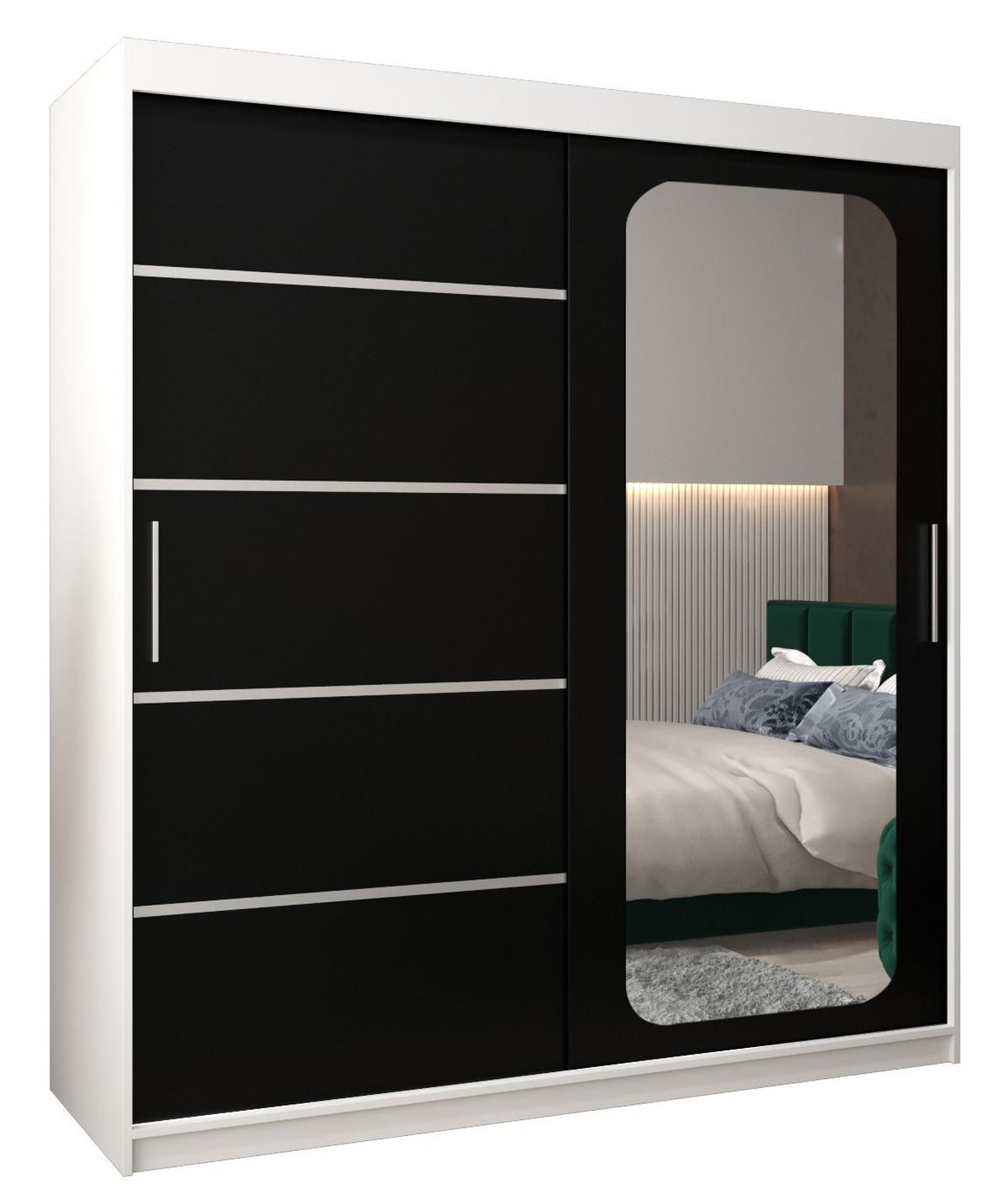 SCHWEBETÜRENSCHRANK 200/180/62 2-türig - Silberfarben/Schwarz, Holz/Kunststoff (180/200/62cm) - Abiks Möbel