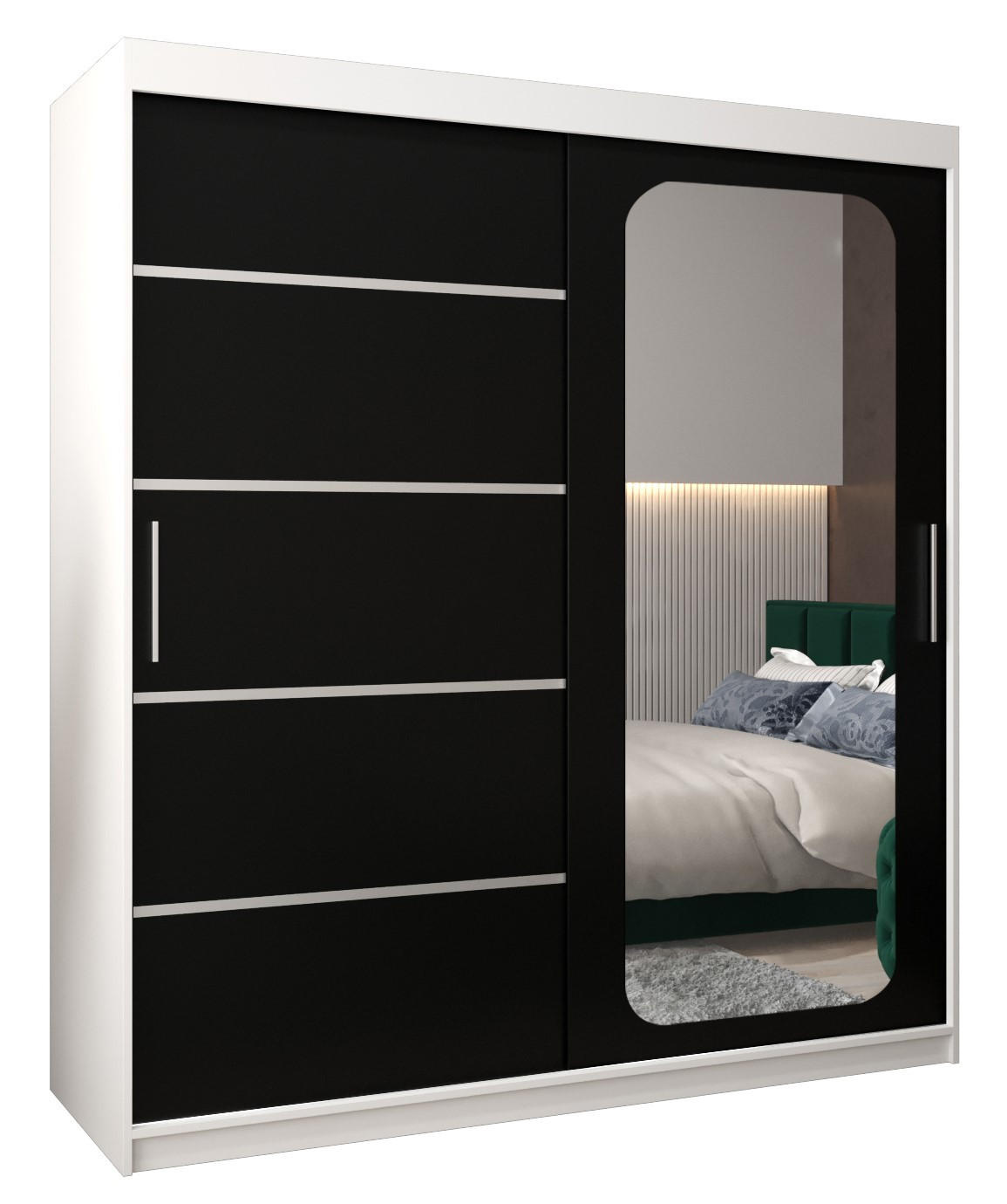Abiks Möbel SCHWEBETÜRENSCHRANK Weiß, Schwarz 180cm × 62cm × 200cm
