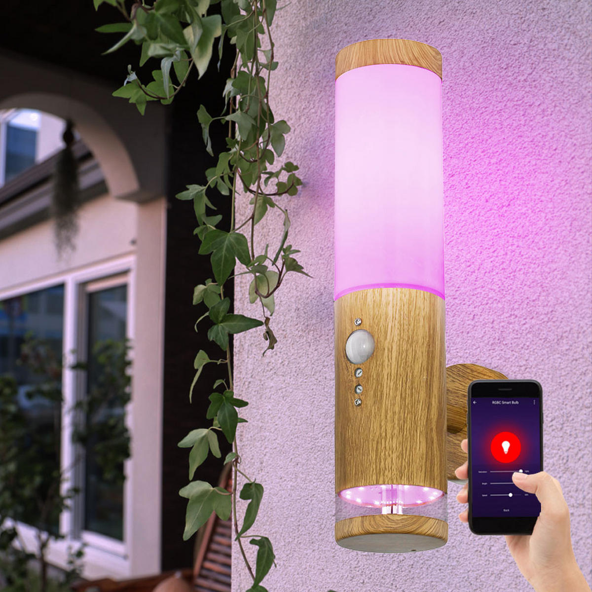 LED AUSSENLEUCHTE Holzoptik Braun Edelstahl - Braun, Metall (14.2/8.5/35cm) - Globo Lighting