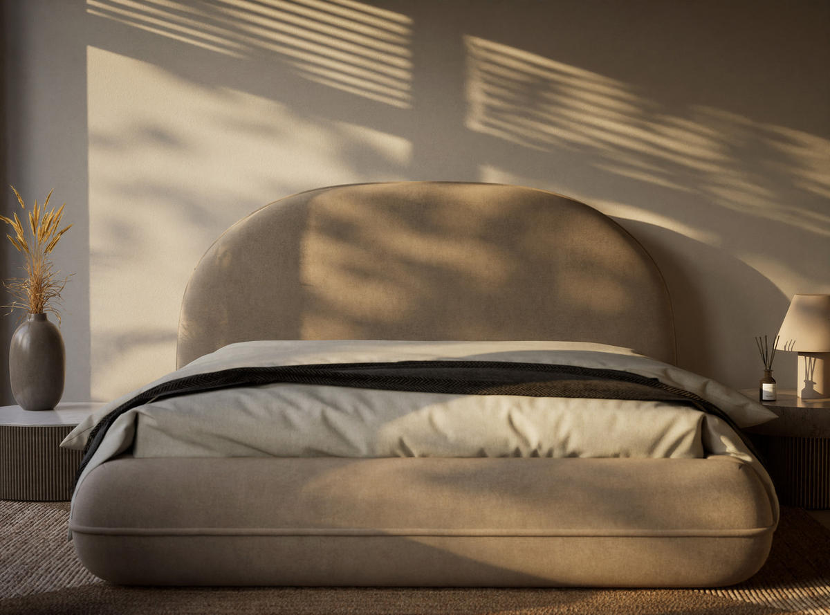 POLSTERBETT Koji Beige 140/200 cm im Chenille-Stoff - Beige/Schwarz, Holz/Holzwerkstoff (140/200cm) - Maison de Reve