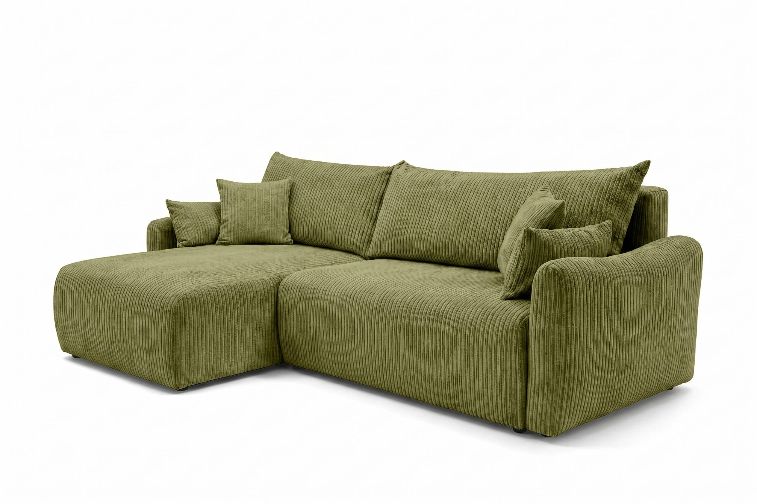 ECKSOFA Mit Schlaffunktion, Cordstoff Poso, Olive, Links, JAPANDI - Olivgrün, Holz (262/145cm) - Kaiser Möbel