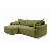 ECKSOFA Mit Schlaffunktion, Cordstoff Poso, Olive, Links, JAPANDI - Olivgrün, Holz (262/145cm) - Kaiser Möbel
