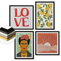 WANDBILDER 4er-Set - 50x50 cm & 40x60 cm Schwarzer Rahmen - Zitronen Inschrift Liebeslandschaft Frida - Schwarz, Kunststoff (50/50cm) - ArtPrintCave
