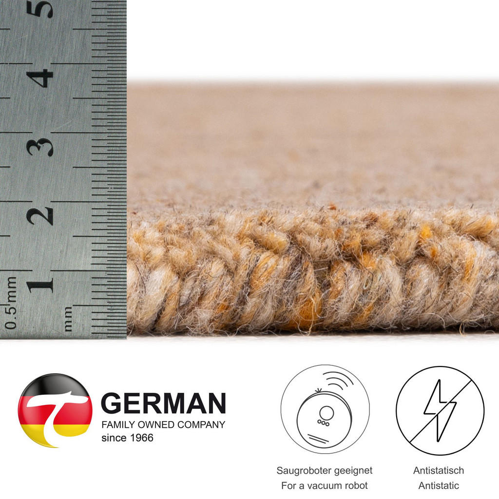 Thumbnail - Theko Handwebteppich, Currygelb, Textil, Uni, Rund, 100x100 cm, antistatisch, Teppiche & Böden, Teppiche, Naturteppiche