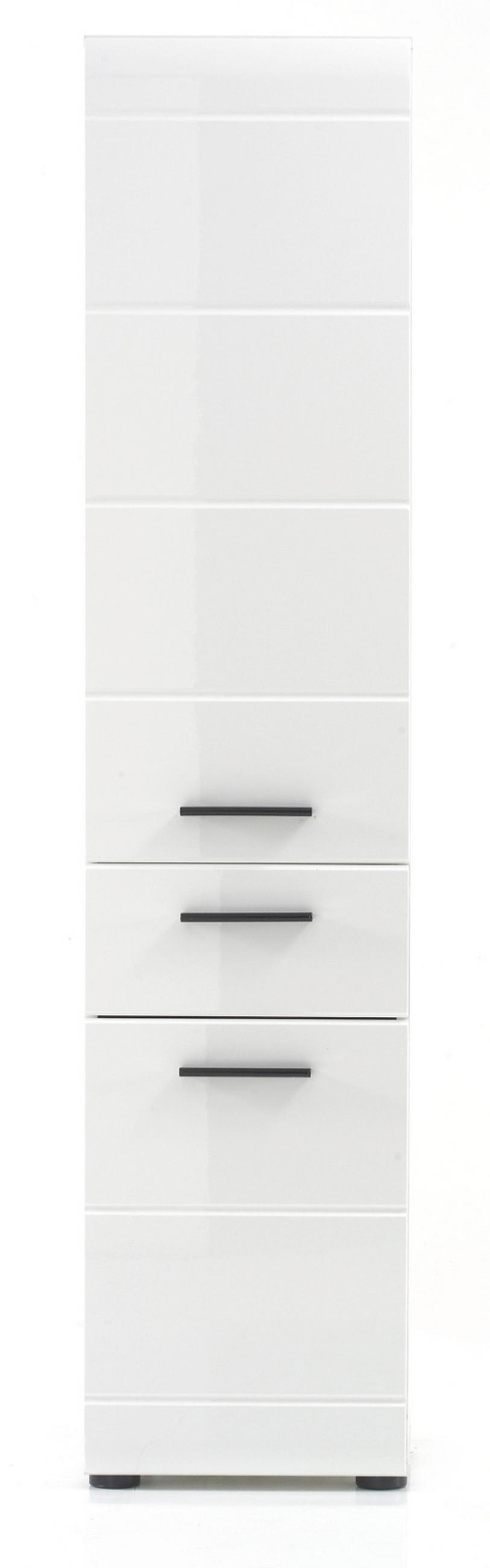 HOCHSCHRANK weiß Hochglanz 30 cm, Badschrank Türanschlag wechselbar - Weiß Hochglanz/Schwarz, Holzwerkstoff/Kunststoff (30/182/31cm) - Top.Furn