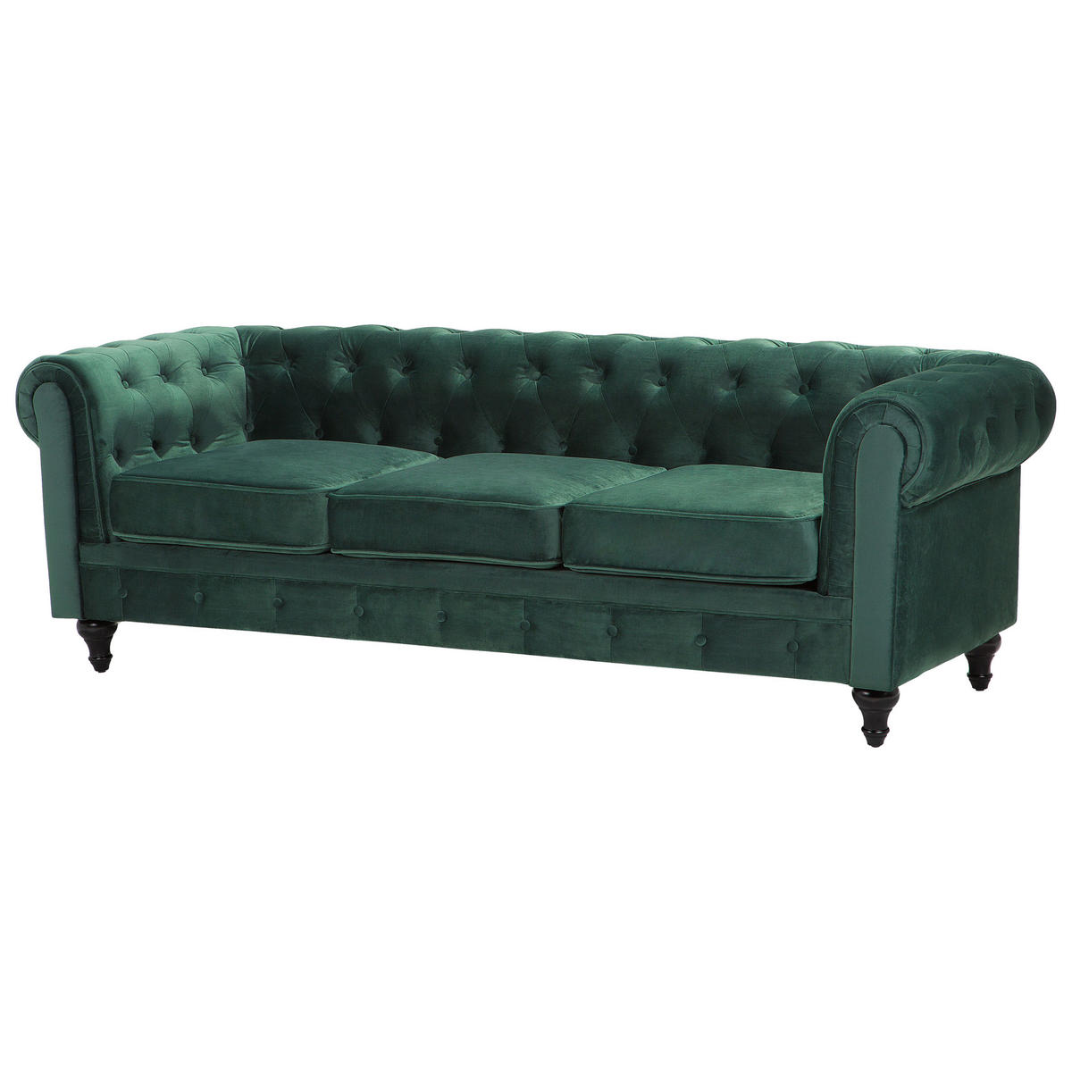 3-SITZER-SOFA Samtstoff Grün Chesterfield - Hellgrün, Textil (202/70/75cm) - Beliani