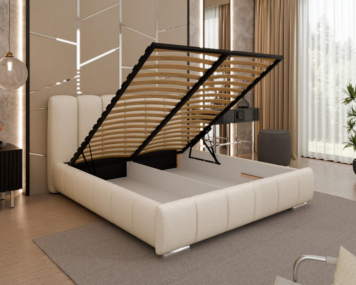 POLSTERBETT Zaira 160x200cm – Elegantes Polsterbett für modernen Wohnstil , ohne matratze, beige - Beige, Holz (140/200cm) - Homesy