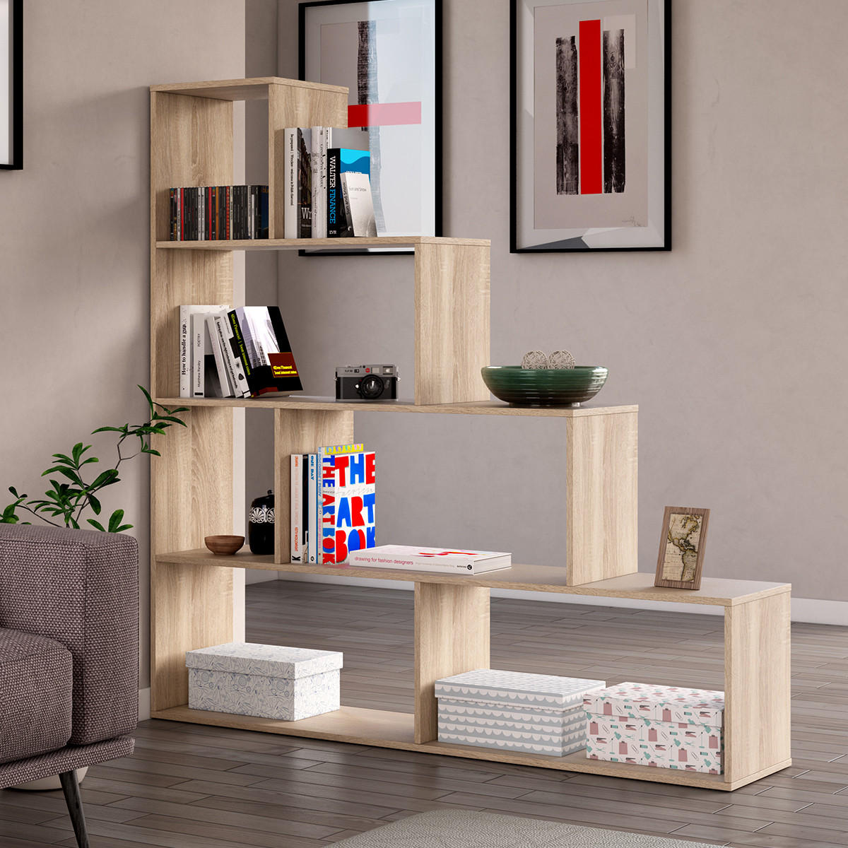 TREPPENREGAL 6 Fächer klum 29/145/145 cm - Eichefarben, Holzwerkstoff (145/145/29cm) - Calicosy