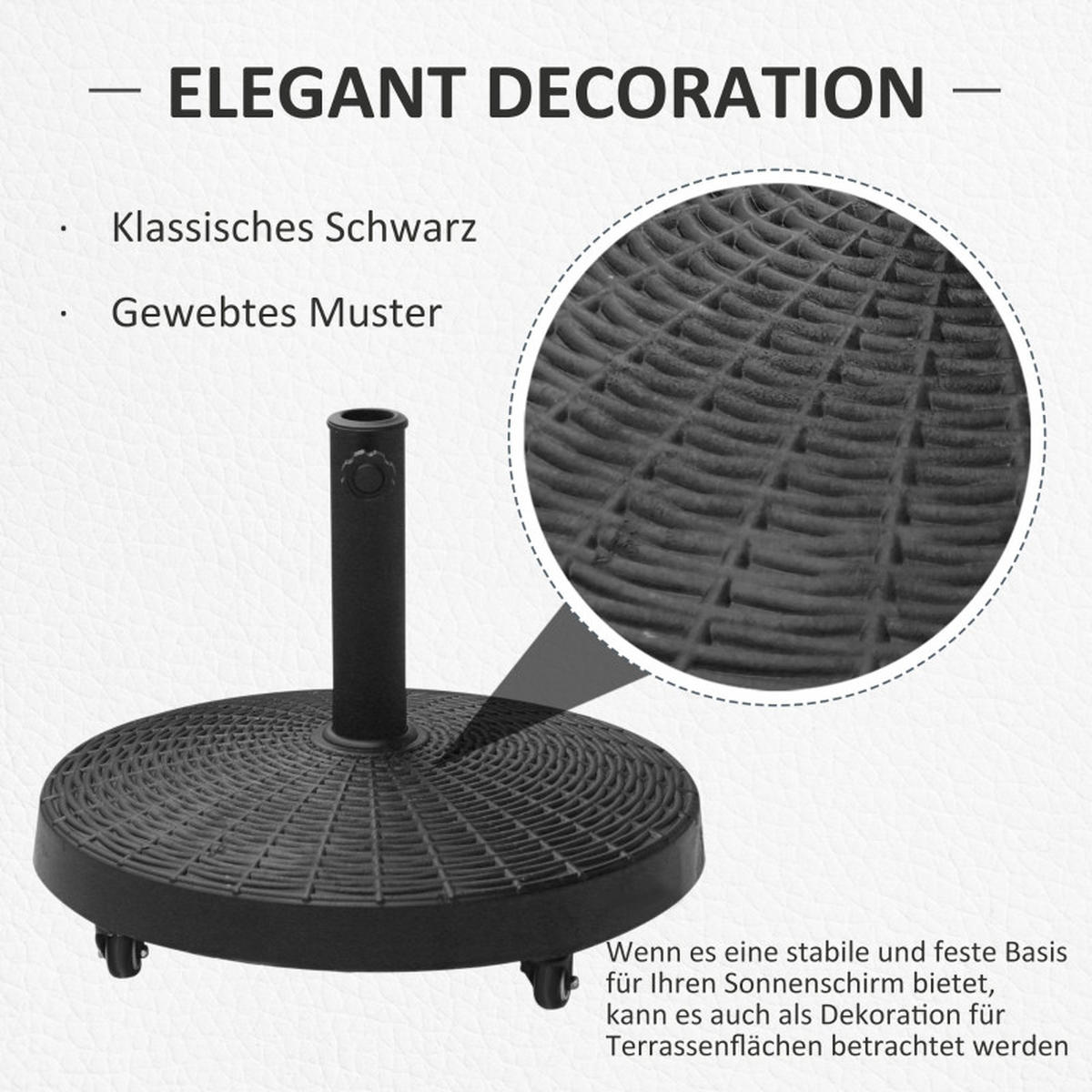 SONNENSCHIRMSTÄNDER 25 kg Rollen Rattanoptik - Schwarz, Metall (52/52cm) - Fortuna Lai