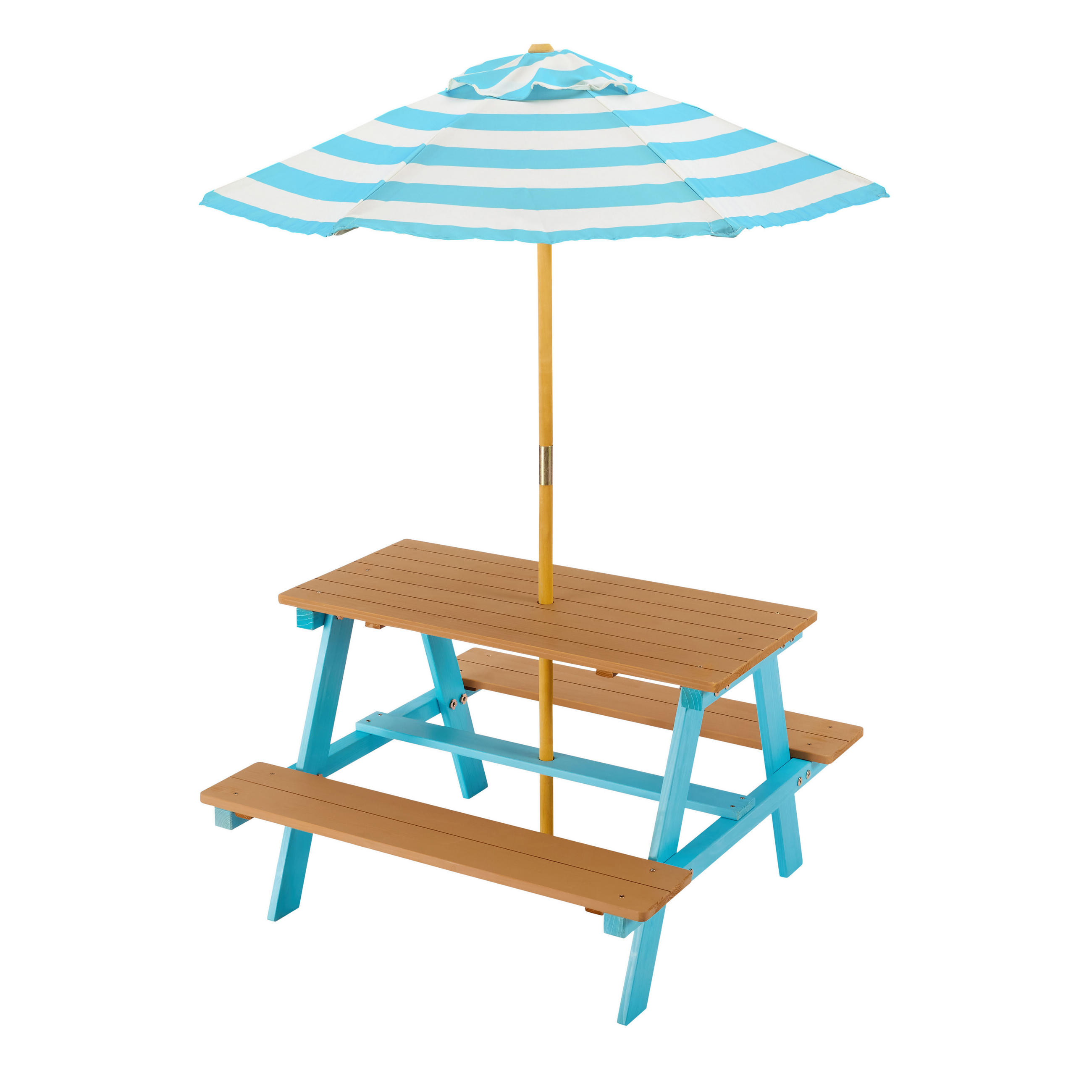 HOLZ-PICKNICKTISCH Kinder mit Sonnenschirm, Blau, 143cm - Blau, Holz - Teamson Kids