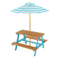HOLZ-PICKNICKTISCH Kinder mit Sonnenschirm, Blau, 143cm - Blau, Holz - Teamson Kids