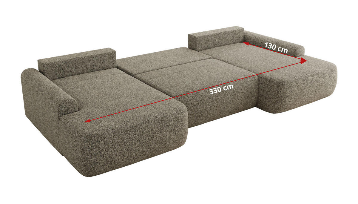 WOHNLANDSCHAFT CUBO U Grau Struktur - Schwarz/Grau, Kunststoff/Textil (370/100/187cm) - MKS