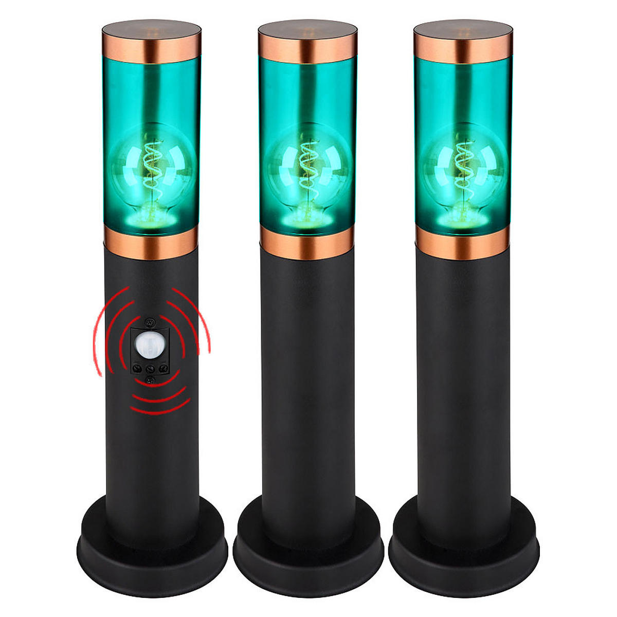 LED WEGELEUCHTE Edelstahl Schwarz 3er Set - Schwarz, Metall (7.6/7.6/45cm) - Globo Lighting