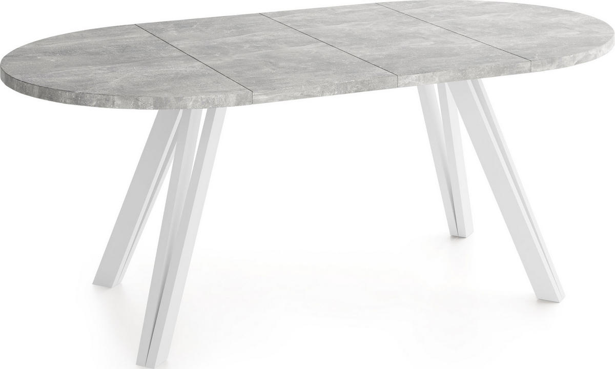ESSTISCH Ravero runder ausziehbarer, Beton grau 100-180/100/77 cm - Hellgrau/Weiß, Holz/Holzwerkstoff (100/100/77cm) - WFL GROUP